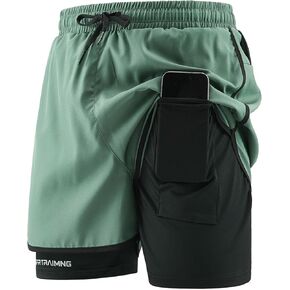 Men's 2 in 1 Running Shorts with Liner Quick Dry Athletic Gym Shorts Lightweight Workout Sport Shorts with Pockets in Kuwait