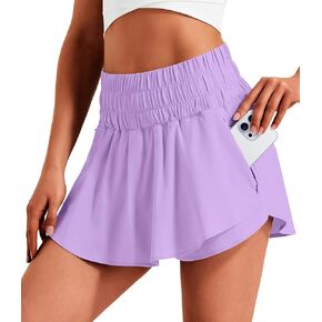 شورت التنس للسيدات من Hugut ذو الخصر العالي مع تنورة مكشكشة للجري الرياضي والتمارين والجولف وجيبين بسحاب in Kuwait