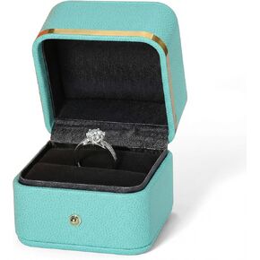 Elegant Ring Box Premium Leather Engagement Ring Box Jewelry Gift Box for Wedding Proposal Velvet Interior Stud Earrings Case, Light Blue in Kuwait