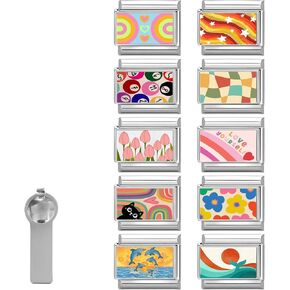 Italian Charms Sliver Heart Cat 10Pcs Charms Set Flower 9mm Italian Modular Charm Bracelet DIY Module Jewelry Gifts for Women Heart Black in Kuwait