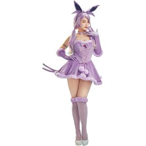 Mobbunny Women Anime Derivative Mini Dress Cosplay Costume Purple Babydoll Fluffy Dress with Headband and Tail in Kuwait