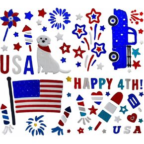 4th of July Window Gel Cling Decals, Patriotic USA Theme, Red White Blue, Stars Fireworks Flag Dog Truck Popsicle, Reusable Gel Stickers，6 Sheets (４Sheets 10x6 inch + 2 Sheets 12x10 inch) in Saudi Arabia