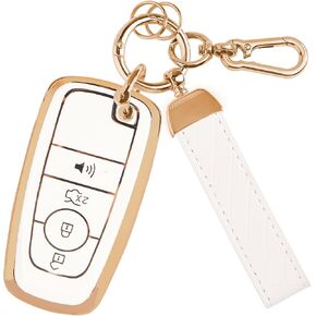 غطاء مفتاح Fob بثلاثة أزرار من مادة TPU لسيارة Ford، حافظة مفتاح Fob لعام 2018 2019 2020 2021 2022 2023 2024 Ford Explorer F-150 Fusion Mustang Escape Edge Bronco Ranger Expedition (أبيض) in Kuwait