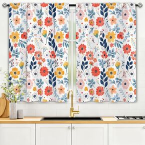 ستائر نافذة المطبخ القصيرة الربيعية، ستائر قصيرة على شكل زهرة برية للنوافذ، ستائر مطبخ جيب قضيب فوق المغسلة، ستائر مقهى قصيرة من الطبقة الربيعية، ستائر نافذة ديكور 27 بوصة عرض × 39 بوصة طول 2 لوح in Kuwait