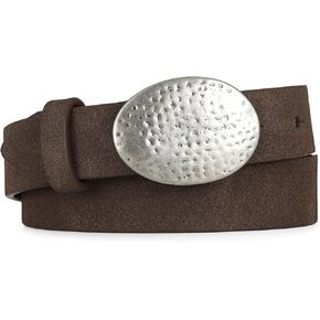 Women’s Suede Leather Belt Dark Brown Boho Waistband with Silver Round Buckle for Dresses, Jeans, Coastal Styling in Kuwait