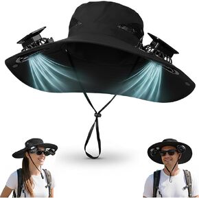 Hat with Fans Solar Power, 2-in-1 UPF 50+ Wide Brim Sun Hat, Fishing Essentials for Camping Hiking Beach Summer Safari in Kuwait