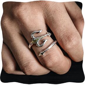 Trident Ring, Vintage Silver Plated Pirate Rings Gothic Jewelry for Men Women, Adjustable Open Personalized Anchor Ring in Kuwait