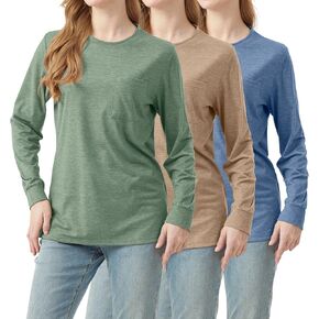 3 Pack Women's Crew Neck Long Sleeve Shirts Loose Fit Fall Basic Tops Casual Crew Neck Tunic Tops Trendy Outfits in Saudi Arabia