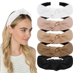AHONEY 5 Pack Knotted Headbands for Women Trendy Fashion Thick Headbands Top Knot Non Slip Cute Hair Accessories Multi-style Headband Pack Diademas Para Mujer (Neutral) in Kuwait