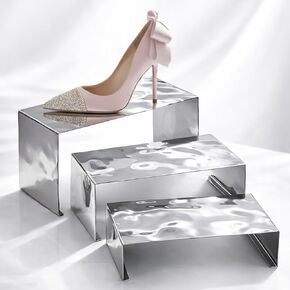 Purse Display Stand, Set of 3 Ripple Texture Stainless Steel Display Risers for Handbags, Wallets, Shoe& Perfume, Closet Shelves, Boutique Counters & Retail Use(Gold ) in Kuwait