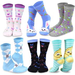 Happy Easter Essential Gift Idea Celebrate Christ is Risen Bunny Chick Sheep Eggs Crew Low Cut Ankle Socks for Women 6Pairs in Saudi Arabia