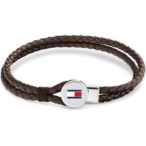 Tommy Hilfiger Men's Jewelry - Braided Leather Bracelet – Toggle Closure, Enamel Flag Detail – Casual Everyday Style - Accessory for Him in Kuwait