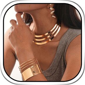 Sixexey African Jewelry Set Golden Collar Necklace Set Costume Bracelet Earrings Jewelry for Women in Kuwait