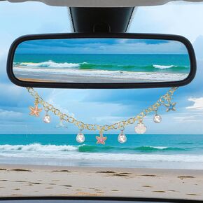 Starfish & Whale Tail Car Rearview Mirror Hanging – Coastal Boho Cars Charm Decor, Ocean Seashell Pearl Chain Ornament, Beach Car Interior Accessories for Women, Summer Vibes Gift for Drivers in Saudi Arabia
