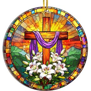 زينة عيد الفصح المتقاطعة، ديكور مرتفع، زخارف أكريليك لعيد الفصح من الزجاج الملون الصناعي، زينة عيد الفصح الدينية للمنزل، زينة عيد الفصح الكاثوليكية، حشوات السلة للرجال والنساء in Kuwait