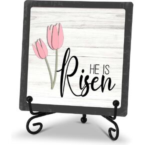 Hello Spring Decor, 5" x 5" Rustic Floral Wood Plaque with Stand for Home Bathroom Farmhouse Table Decoration, Spring Holiday Decorations - C02 in Kuwait