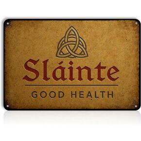 علامة Sláinte Good Health مقاس 8x12 بوصة - ديكور جدار أيرلندي عتيق مع فن رمز ريفي - علامة Slainte للبار أو الحانة أو المطبخ - هدية أيرلندية لتزيين كهف المنزل أو الرجل in Kuwait