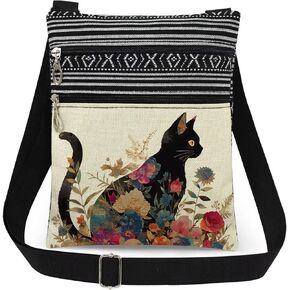 Floral Cat Print Crossbody Bag Travel Adjustable Shoulder Strap Messenger Bag Charming Gift for Artistic Teens (Birthday & Seasonal Celebrations)​​ in Kuwait