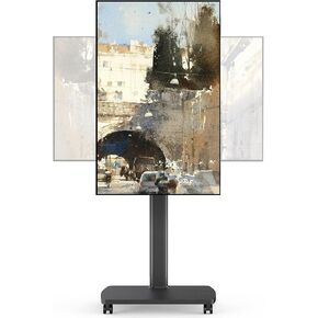 حامل تلفزيون طويل متدحرج مع دوران 90 درجة وإمالة 12 درجة، حامل تلفزيون متنقل قابل للتعديل بـ 10 ارتفاعات لأجهزة تلفزيون مقاس 32-65 بوصة، عربة تلفزيون عمودية/مناظر طبيعية لاستوديو المكتب المنزلي، أسود in Kuwait