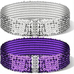 قطعتان من حزام الترتر، أحزمة ترتر لامعة للنساء، مجموعة حزام خصر أرجواني مرن، أحزمة لامعة لامعة مع خيارات فضية وأرجوانية لفساتين الحفلات وفساتين السهرة، مناسبة in Kuwait