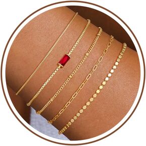 14K Gold Plated Bracelets for Women Dainty Birthstone Bracelets 14K Gold Stackable Bracelet Link Tennis Paperclip Adjustable Bracelet Minimalist Cute Jewelry Set in Kuwait