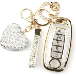 Key Fob Cover with Diamond Keychain Compatible with Nissan Car Key Holder Compatible with Nissan Rogue Pathfinder (2023 2024 2025) Sentra (2024 2025) for Women, 5 Buttons (Pink-Heart) in Kuwait