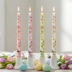 4 Pack Easter Printed Taper Candles, 10 Inch Tall Tapered Candles with Bunny & Egg Designs for Easter Dinner Table Home Party Decor in Kuwait
