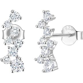 أقراط من الفضة S925 من الألماس، تصميم مسار النجوم، مرصعة بـ 16 ماسة بيضاء وزرقاء، أقراط نسائية مخصصة in Kuwait