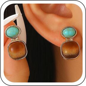 Delicate Vintage Turquoise Tiger Eye Stone Stud Earring, Unique Trendy Brown Amber Hoop Earrings for Women Charm Party Costume Jewelry Accessories Gift in Kuwait