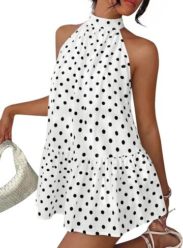 LILLUSORY Women Halter Dress Summer Mini Short Dresses A Line Polka Dot Petite Sundress Flowy Vacation Party Outfits 2026 in Saudi Arabia