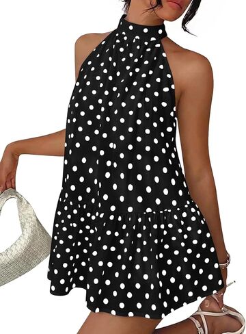 LILLUSORY Women Halter Dress Summer Mini Short Dresses A Line Polka Dot Petite Sundress Flowy Vacation Party Outfits 2026 in Saudi Arabia