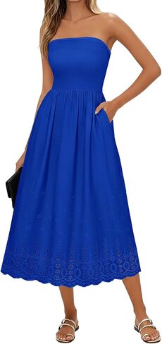 فستان Lazysmile الصيفي بوهو ماكسي للنساء بدون حمالات، جزء علوي من الدانتيل، فستان طويل كاجوال للشاطئ in Kuwait