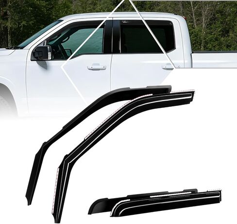 PM PERFORMOTOR 4 قطع من أقنعة النافذة الجانبية متوافقة مع 2017-2026 Ford F-250/350/450 Super Duty Crew Cab، 4 قطع أمامية يسار يمين شريط على واقيات المطر والشمس والرياح والهواء الجانبي، أسود لامع in Saudi Arabia