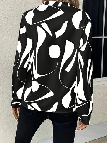 Women's Printed Notch Collar Casual Loose Fit Long Sleeve Shirt in Saudi Arabia