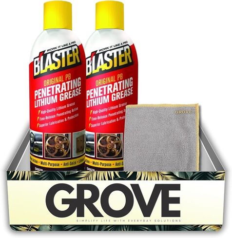 حزمة 2X Blaster Original PB Lithium Grease 8 أونصة مع قطعة قماش من الألياف الدقيقة - مادة تشحيم ليثيوم بيضاء متعددة الأسطح لمفصلات المرآب والمسارات والأدوات - مجموعة هدايا (3 عناصر) in Kuwait