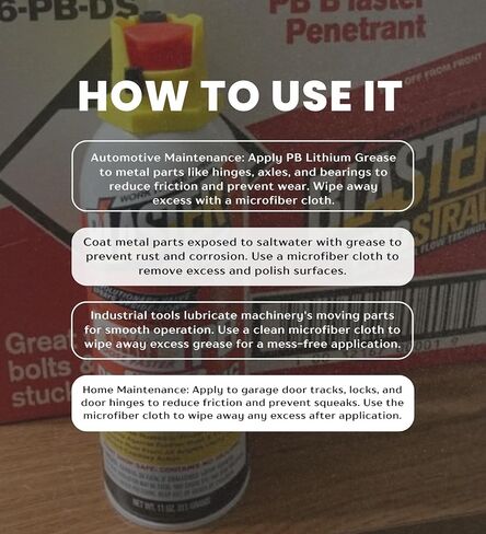 حزمة 2X Blaster Original PB Lithium Grease 8 أونصة مع قطعة قماش من الألياف الدقيقة - مادة تشحيم ليثيوم بيضاء متعددة الأسطح لمفصلات المرآب والمسارات والأدوات - مجموعة هدايا (3 عناصر) in Kuwait