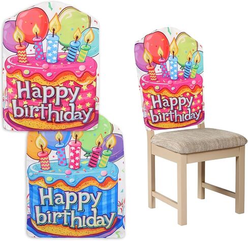 2 Pcs Happy Birthday Chair Cover Double Side 17x23 Inch Colorful Birthday Seat Covers for Kids Birthday Party Decorations School Classroom Home Office Decor (Pink and Blue) in Kuwait