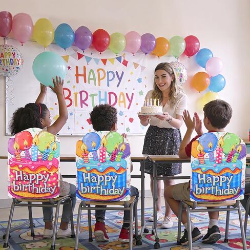 2 Pcs Happy Birthday Chair Cover Double Side 17x23 Inch Colorful Birthday Seat Covers for Kids Birthday Party Decorations School Classroom Home Office Decor (Pink and Blue) in Kuwait