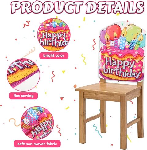 2 Pcs Happy Birthday Chair Cover Double Side 17x23 Inch Colorful Birthday Seat Covers for Kids Birthday Party Decorations School Classroom Home Office Decor (Pink and Blue) in Kuwait