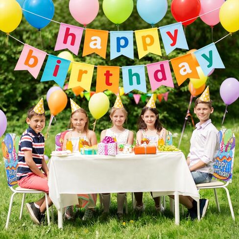 2 Pcs Happy Birthday Chair Cover Double Side 17x23 Inch Colorful Birthday Seat Covers for Kids Birthday Party Decorations School Classroom Home Office Decor (Pink and Blue) in Kuwait