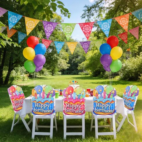 2 Pcs Happy Birthday Chair Cover Double Side 17x23 Inch Colorful Birthday Seat Covers for Kids Birthday Party Decorations School Classroom Home Office Decor (Pink and Blue) in Kuwait