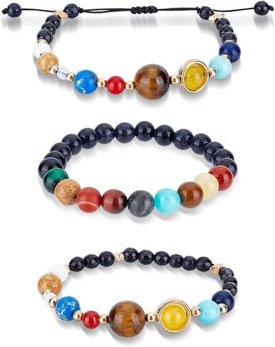 ANATTASOUL 3pcs Planet Bracelet Women Solar System Bracelet Universe Galaxy The Eight Planets Guardian Star Natural Stone Beads Bracelet Bangle Unisex Jewelry Gifts in Saudi Arabia