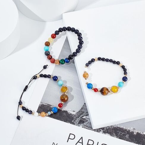 ANATTASOUL 3pcs Planet Bracelet Women Solar System Bracelet Universe Galaxy The Eight Planets Guardian Star Natural Stone Beads Bracelet Bangle Unisex Jewelry Gifts in Saudi Arabia
