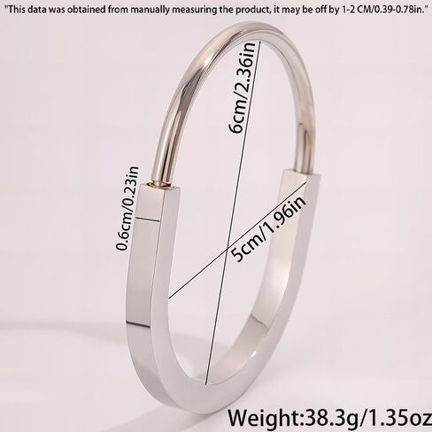 Silver Lock Bracelet for Women, Stainless Steel Open Cuff Bangle, Sleek Minimalist Hardware Jewelry in Saudi Arabia