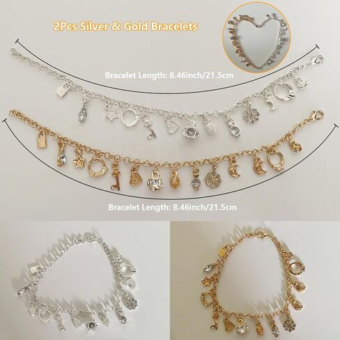 2Pcs Gold and Silver Bracelet for Women, Thirteen Pendant Adjustable Bracelets Charm Bracelet for Female, Trendy Minimalist Bangle Bracelets for Women Gift in Saudi Arabia