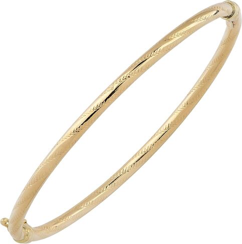 Kooljewelry 14k Yellow Gold 3 mm High Polish and Diamond-Cut Finished Bangle Bracelet in Saudi Arabia
