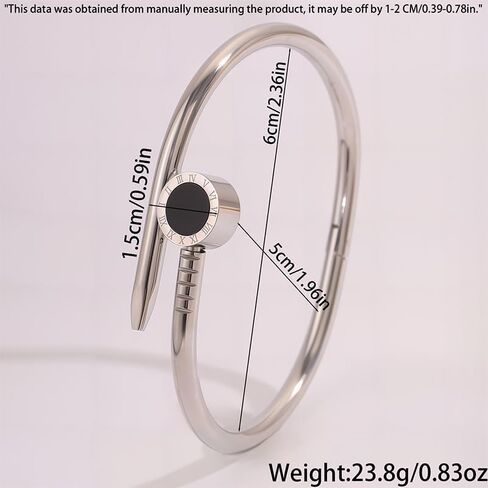 Silver Stainless Steel Nail Bangle Bracelet for Women Cuff Jewelry Gift(Black) in Saudi Arabia