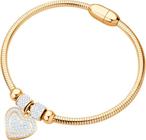 555Jewelry Womens Sparkly Magnetic Clasp CZ Love Heart Charm Bangle Bracelet in Saudi Arabia