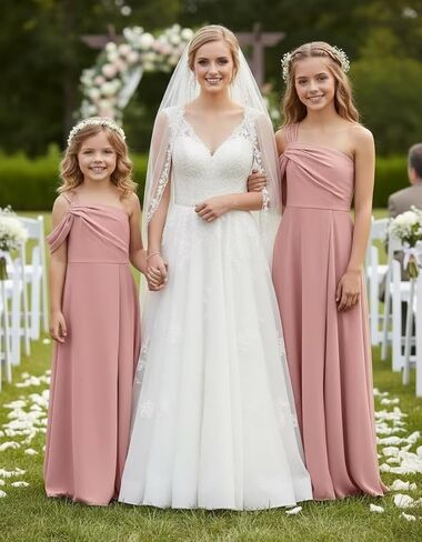 One Shoulder Junior Bridesmaid Dresses Chiffon Flower Girl Dress for Wedding Guess Formal Dress with Slit in Saudi Arabia