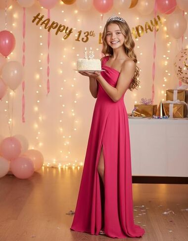 One Shoulder Junior Bridesmaid Dresses Chiffon Flower Girl Dress for Wedding Guess Formal Dress with Slit in Saudi Arabia